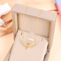 Elegant gold angel wing necklace with white rhinestones in a luxury jewelry box - Angel Wing/Dragonfly Style (9143-Gold) / Gold