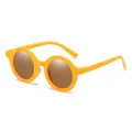 Classic yellow round frame children's sunglasses with brown PC lenses for ages 1-8 - Frosted Orange Yellow Frame Tea Lens