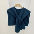 Navy blue knitted shawl wrap for women displayed in a stylish knotted style on a hanger - Navy Blue