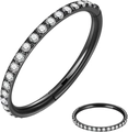 316L black stainless steel nose ring hoop featuring a clear sparkling zircon stone inlay - Black Color (Side View)
