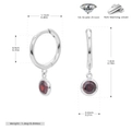 Detailed S925 sterling silver hoop earrings featuring red 5A zircon with size measurements - 925 Silver / January White Gold Plated (Red Zirconia)