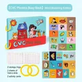 Educational CVC Busy Book set with dinosaur themes, flashcards and velcro stickers - Phonics Learning