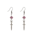 Punk style silver alloy sword drop earrings with faceted purple crystal beads for women - Gun Black Purple Stone Sword Style (N-363)
