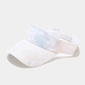 Detail view of pink and blue tie-dye sun visor hat with reinforced brim stitching - Adjustable / Pale Pink Blue Tie-dye