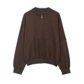 Women casual dark brown zip-up jacket and flared pants set with ribbed trims - S / Brown Top