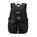 Black utility backpack with multiple pockets and heart smiley charm for students - With Pendant / Black
