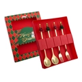 Christmas spoon and fork gift set with colorful Santa and tree toppers in festive red box - Color Box 4-Piece Set A