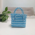 Blue and white woven mini basket bag with durable top handles for summer styling - Mini Blue Contrast