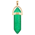 Hexagonal green crystal pendant necklace with elegant gold-plated metal clasp - Green Jade / Gold Cap Hexagonal Pendant