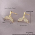 Elegant 18k gold plated fishtail stud earrings with zircons on purple silk - Golden Fish Tail (Large)