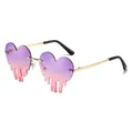 Melting heart rimless sunglasses with purple to pink gradient lenses and gold metal frames - Purple to Pink Gradient