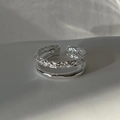 Irregular silver double-layer ring featuring a textured hammered design and open band - JZ0071 (Double Texture)