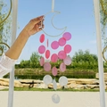 DIY shell wind chime kit with moon frame and pink shell discs for bedroom decor - Finished Product / Simple Shell Wind Chime-Pink