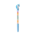 Detail showing the cartoon unicorn topper and colorful letter beads inside the clear barrel - Blue Unicorn