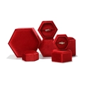 Red hexagonal velvet jewelry box for rings with soft texture and internal storage - Small Ring Box (For Stud Earrings) / Red