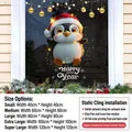 Sticker de fenêtre de Noël avec pingouin mignon et texte Happy New Year avec des flocons - XYSD-028-3 Pingouin de dessin animé (Happy New Year) / Petit (40x40cm)
