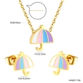 Detailed specs of gold umbrella jewelry set with enamel pendants and sizing measurements - SE26470MG-Gold Umbrella Set