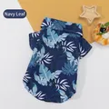 Navy leaf print pet shirt made of breathable fabric with a tropical Hawaiian style - S / Navy Leaf Print
