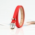 Slim red PU leather belt for women featuring a polished gold buckle and adjustable holes - Red