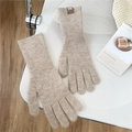 Close-up of beige knitted gloves featuring cozy wool texture and stylish BP wrist label - One Size / Beige Coffee
