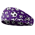 Détail du bandeau de sport violet élastique orné de motifs de ballons de football noir et blanc - Violet