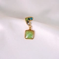Golden heart earrings with colorful rhinestones and green square pendants - Heart Square Grass Green Pendant