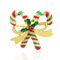 Christmas brooch featuring crossed candy canes with golden bow and holly leaves - Christmas Candy Canes