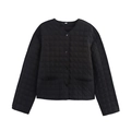 Veste matelassée noire pour femme avec col rond et motif de surpiqûres à carreaux - S / Noir