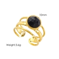 14K gold plated multi-band open ring featuring a 10mm faceted black gemstone - R6-Black Agate