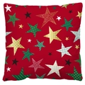 Red Christmas pillow cover featuring golden and green plaid star patterns on white fabric - Style 6-Red Multiple Stars Combo