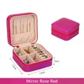Mirror rose red PU leather jewelry box with zipper closure and internal storage compartments - Mirror Rose Red
