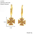18k gold plated stainless steel cross earrings with pink triangle zircon pendants - Pink (Pink Zirconia)