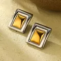 Tweekleurige rechthoekige titanium stalen oorbellen in goud en zilver voor dames - 18K Verguld / Color Block