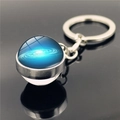 Spherical galaxy keychain featuring a blue nebula glass dome and silver metal frame - Dark Blue Galaxy