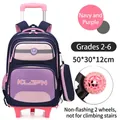 Navy and purple rolling school backpack for girls with adjustable handle and twin wheels - Navy with Purple (with 2-Wheel Trolley)