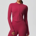 Women's 2-piece yoga set in berry magenta with zip-up jacket and high-waist leggings - Rouge Red