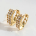 U-shaped gold-plated hoop earrings with sparkling cubic zirconia and heart cutouts - Double Row Zircon Gold
