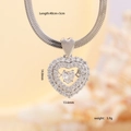 Silver copper necklace with sparkling heart pendant and white zircon inlay detail - Nested Hollow Style (046) / Silver