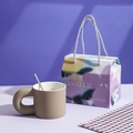 Creative coffee mug set with large handle and matching gift bag in coffee brown finish - Chubby Handle Mug / Gift Box / Dark Coffee