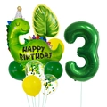 Kit d'anniversaire dinosaure avec ballon chiffre 3, ballons verts et feuille tropicale - Dinosaure Avec Chapeau Numéro 3