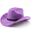 Lila Cowboyhut aus Wildleder mit schwarzem Lederband und Metallschnalle auf weißem Grund - M (56-58cm) / Taroviolett