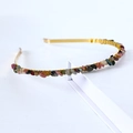 Handmade golden wire crystal crown headband with colorful natural gravel stones - Single Row / Tourmaline-Single Row