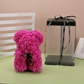 Rose bear made of rose-red artificial flowers in a transparent gift box with black ribbon - 23CM Bear+Gift Box+Light / Rose Red