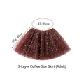 Coffee brown 3-layer tulle tutu skirt with gold star prints and elastic waistband - Coffee Tutu Skirt Adult
