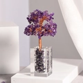 Handcrafted amethyst crystal tree in clear square glass bowl for home office desk decor - Short Glass Bottle - Amethyst
