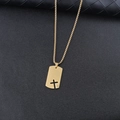 Golden stainless steel rectangle necklace with hollow cross and rhinestone inlay - Gold + 60cm Gold Chain / White Zircon