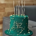 Dark green velvet cake with gold leaf flakes and gold Happy Birthday acrylic topper - Design No.12 / Gold