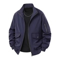 Men's navy blue aviator flight jacket with stand collar and multi-pocket cargo design - L / Dark Blue
