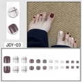 Press-on toenails with brown and beige grid patterns in glossy resin finish - Glue Type / 24 Pcs/Set / Deep Coffee Cream Plaid Style (JCY-03)