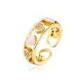 Detail eines vergoldeten Herzrings mit rosa Emaille und Zirkonia-Mikroverzierung - Einstellbar Offen / Rosa Herz / Rosa